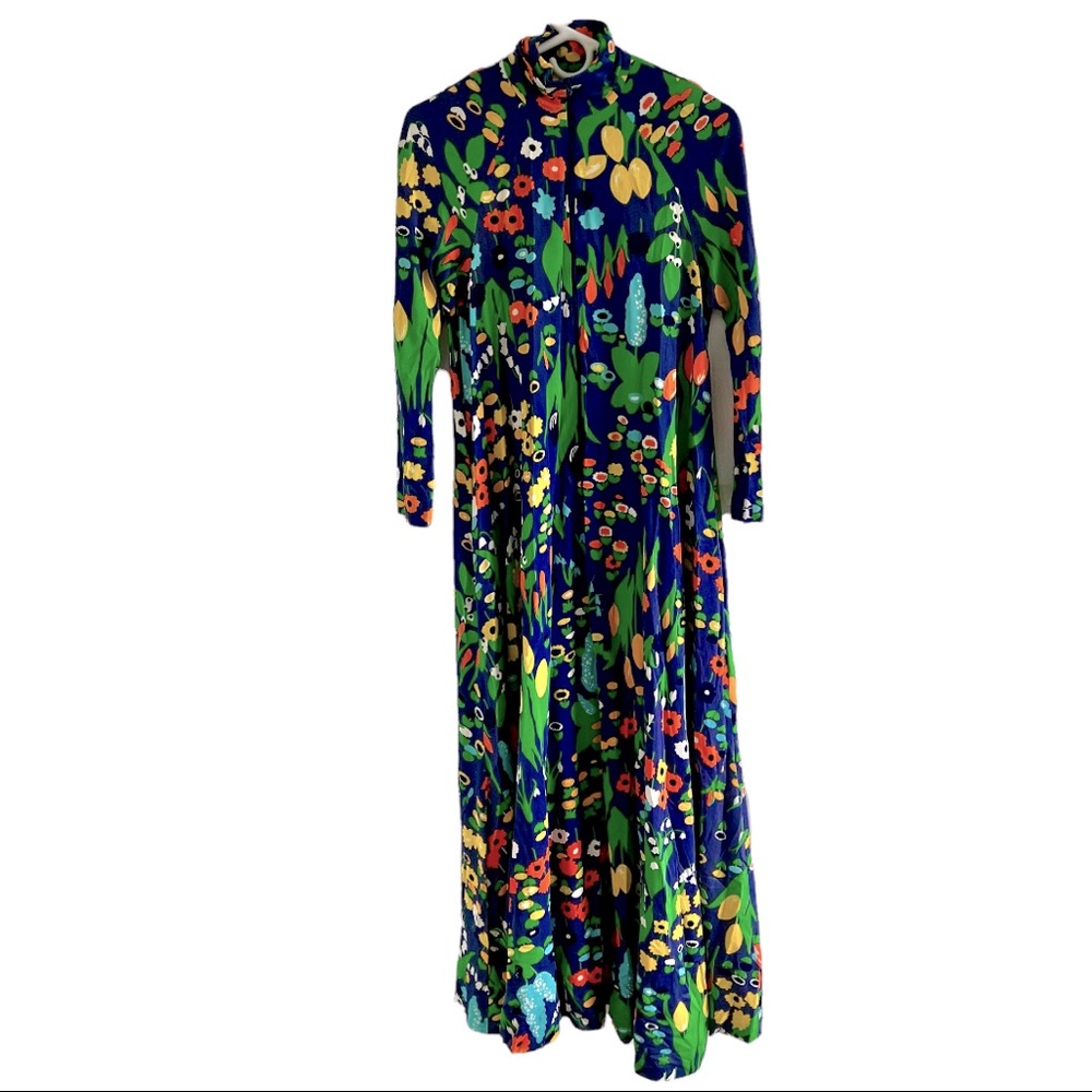 Saks Fifth Avenue • Vintage Floral Ruched Mock-Neck Maxi Dress Size M - Picture 6 of 8